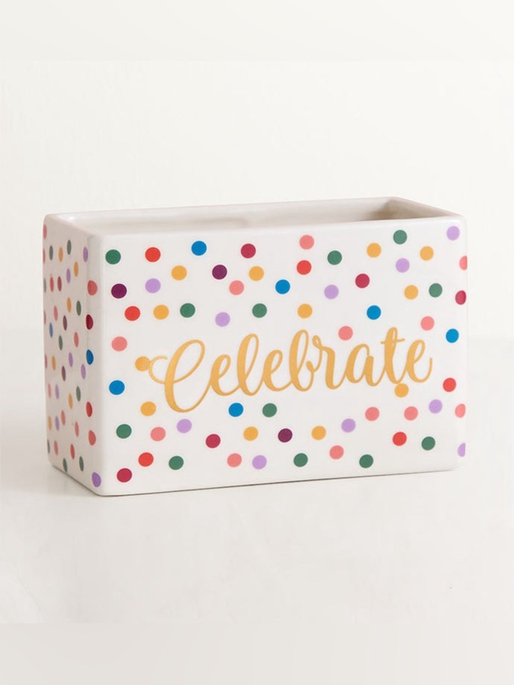 1800 Flowers | Celebrate Ceramic Polka Dot Planter - White with Multicolor Dots
